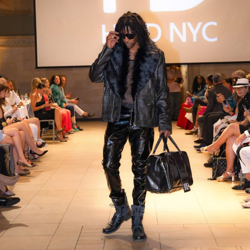 HEED NYC Men's Signature Embossed Leather Moto Jacket