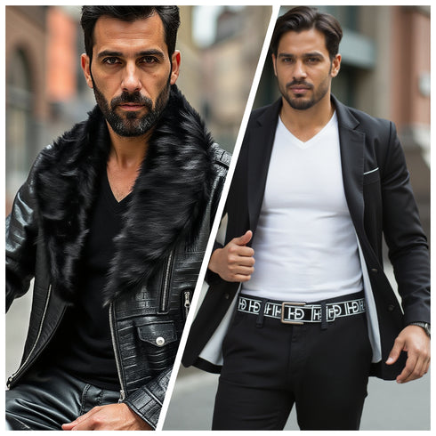 VIP - Embossed Moto Jacket & Free B&W Belt Bundle