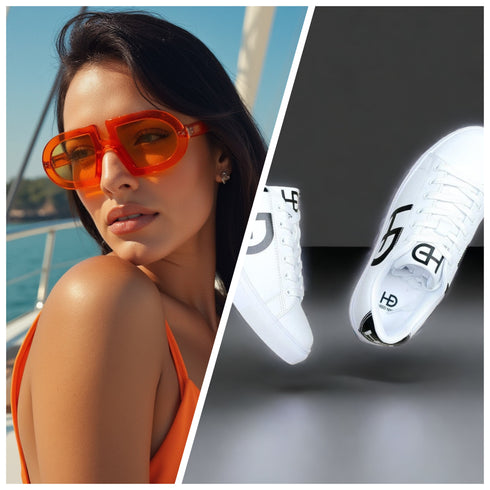 Vibe Mandarino Eyewear and Women's White & Black Sneaker Bundle