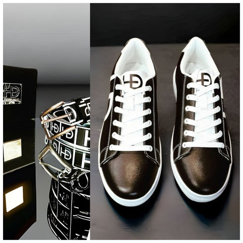 VIP - Embossed Leather Belt and Mens Black & White Sneaker 50% OFF Bundle