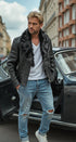 HEED NYC Men's Signature Embossed Leather Moto Jacket