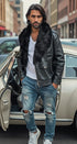 HEED NYC Men's Signature Embossed Leather Moto Jacket