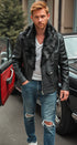 HEED NYC Men's Signature Embossed Leather Moto Jacket