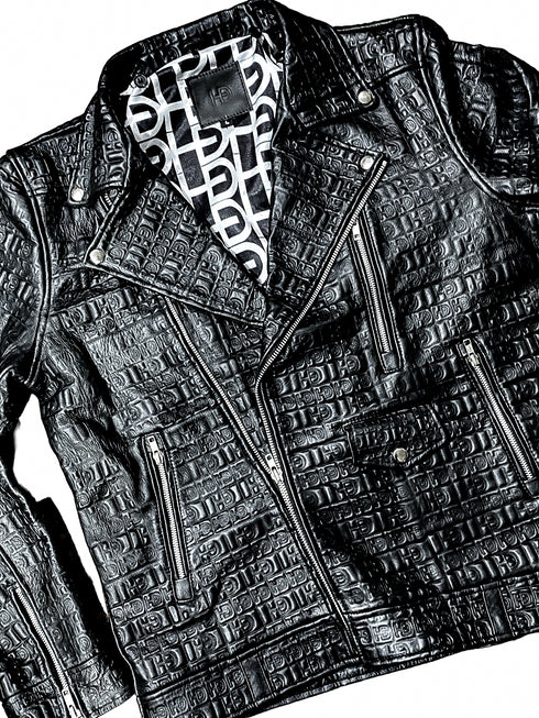 HEED NYC Men's Signature Embossed Leather Moto Jacket