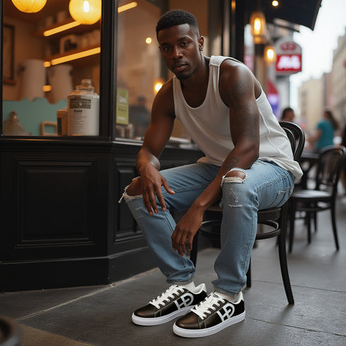 HEED NYC Men's Classic Black & White Vegan Leather Sneaker