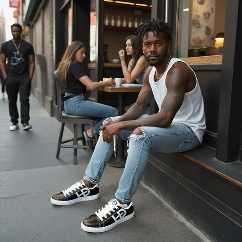 HEED NYC Men's Classic Black & White Vegan Leather Sneaker