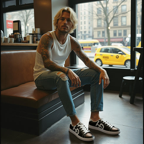 HEED NYC Men's Classic Black & White Vegan Leather Sneaker