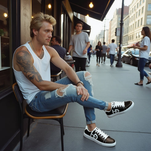 HEED NYC Men's Classic Black & White Vegan Leather Sneaker