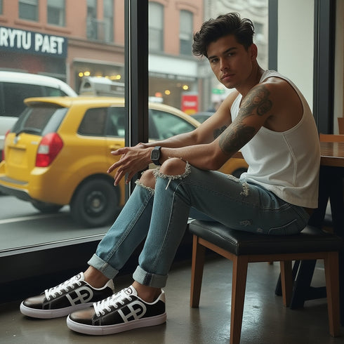 HEED NYC Men's Classic Black & White Vegan Leather Sneaker