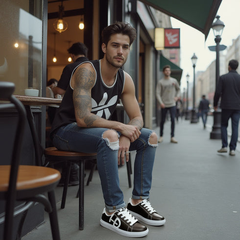 HEED NYC Men's Classic Black & White Vegan Leather Sneaker