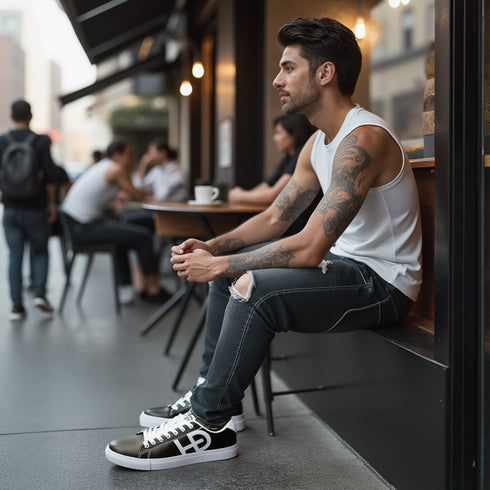 HEED NYC Men's Classic Black & White Vegan Leather Sneaker