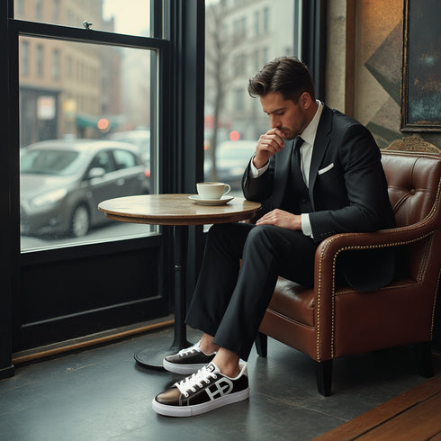 HEED NYC Men's Classic Black & White Vegan Leather Sneaker