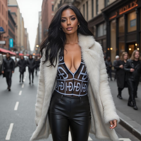 HEED NYC Women's Signature Black & White Tulle Bodysuit