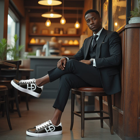 HEED NYC Men's Classic Black & White Vegan Leather Sneaker