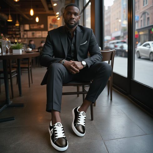 HEED NYC Men's Classic Black & White Vegan Leather Sneaker