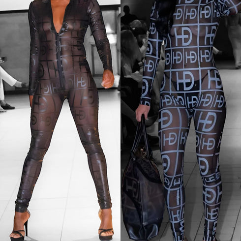 HEED NYC Women's Signature Black & White Tulle Jumpsuit