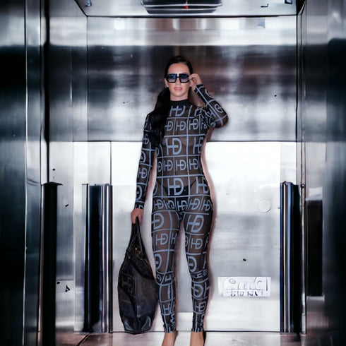 HEED NYC Women's Signature Black & White Tulle Jumpsuit