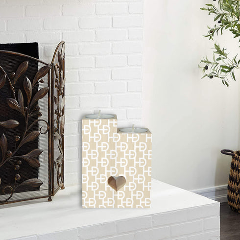 HEED DÉCORE WOODEN CANDLE HOLDER WITH WHITE MONOGRAM PRINT
