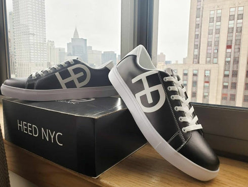 HEED NYC Women's Classic Black & White Vegan Leather Sneakers