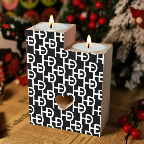 HEED DÉCORE WOODEN CANDLE HOLDER BLACK & WHITE MONOGRAM PRINT