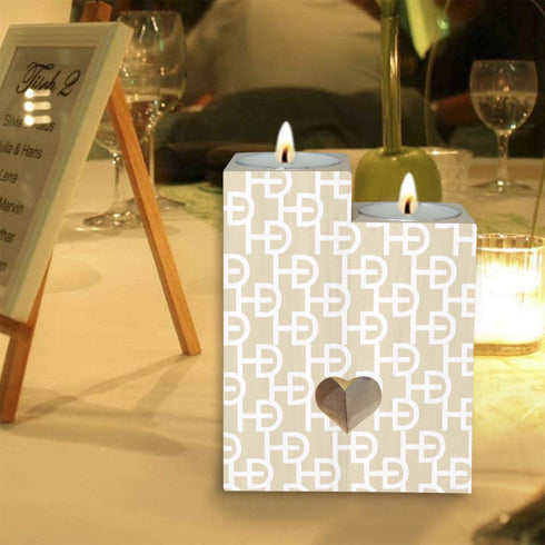 HEED DÉCORE WOODEN CANDLE HOLDER WITH WHITE MONOGRAM PRINT