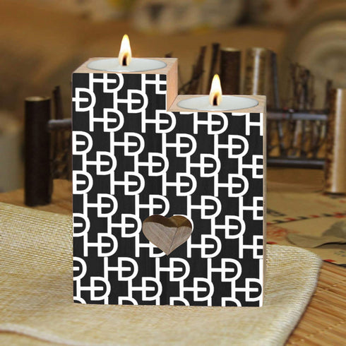 HEED DÉCORE WOODEN CANDLE HOLDER BLACK & WHITE MONOGRAM PRINT