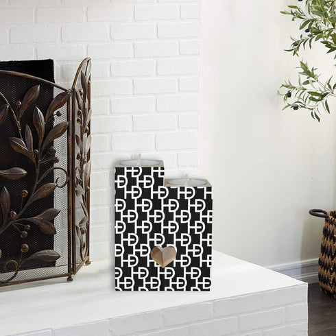 HEED DÉCORE WOODEN CANDLE HOLDER BLACK & WHITE MONOGRAM PRINT