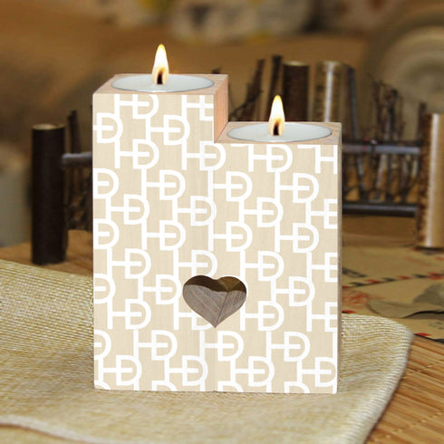 HEED DÉCORE WOODEN CANDLE HOLDER WITH WHITE MONOGRAM PRINT