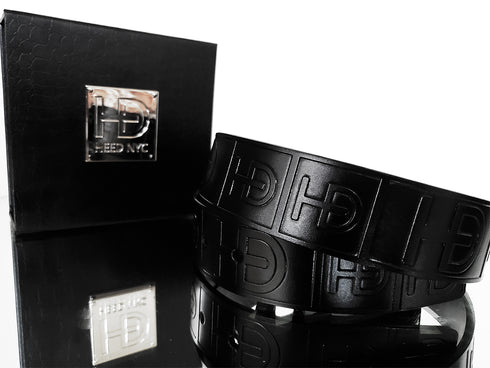 HEED NYC Classic Black Genuine Leather "HD" Embossed Belt
