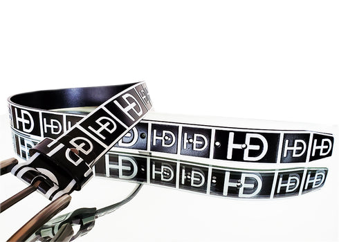 HEED NYC Classic Black & White Genuine Leather "HD" Embossed Belt