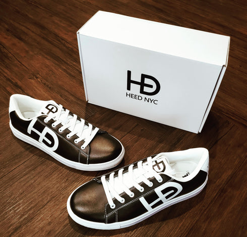 HEED NYC Women's Classic Black & White Vegan Leather Sneakers
