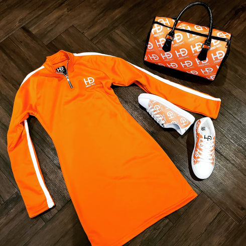 HEED NYC Classic Womens Coral & White Track Dress