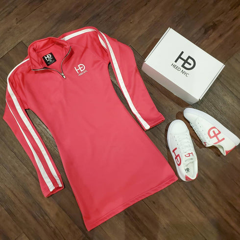 HEED NYC Classic Women's Hot Pink & White Track Dress