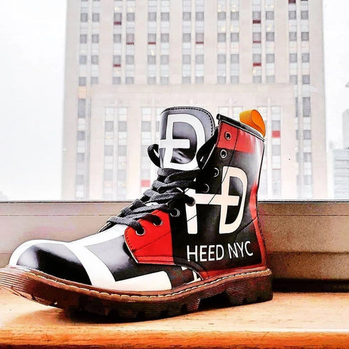 HEED NYC Red, White and Black High Grade Vegan Leather Martin Boot