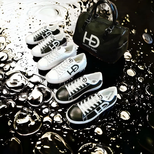 HEED NYC Women's Classic Black & White Vegan Leather Sneakers