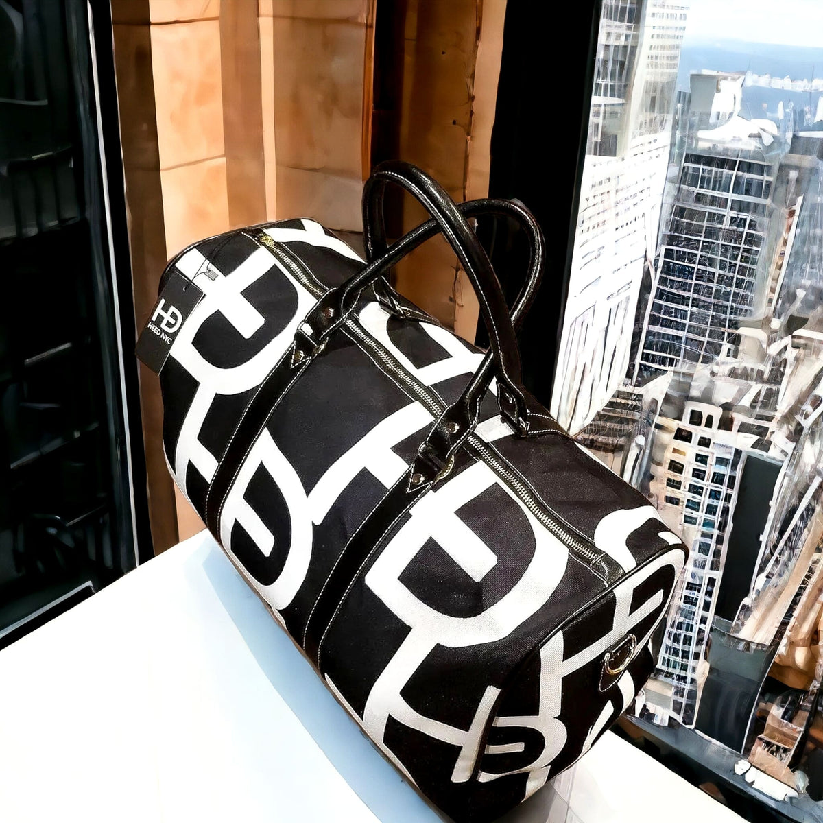 HEED NYC YAYA Black & White Large Logo Mini Duffle Bag