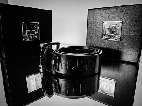 HEED NYC Classic Black Genuine Leather "HD" Embossed Belt