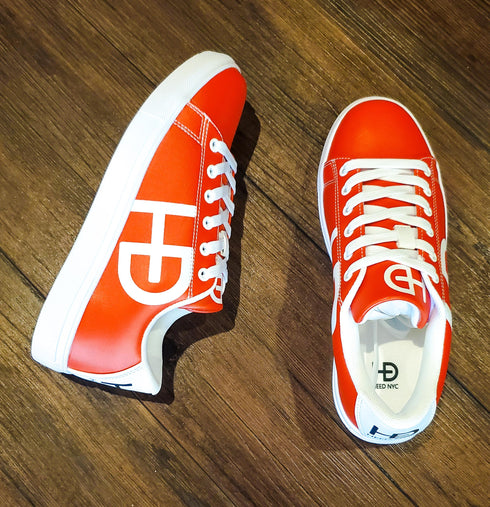 HEED NYC Women's Classic Cherry Red & White Vegan Leather Sneaker