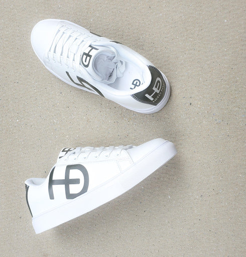 HEED NYC Men's Classic White with Black Heel Vegan Leather Sneaker