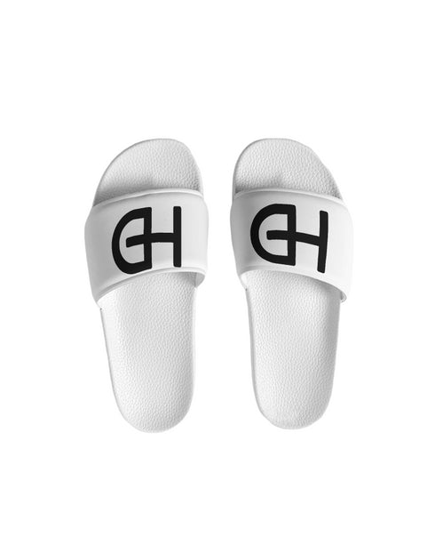 HEED NYC Men's Faux Leather White Slide Sandals