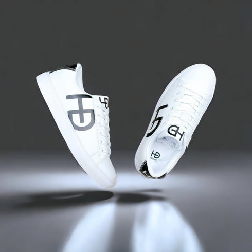 HEED NYC Women's Classic White with Black Heel Vegan Leather Sneaker