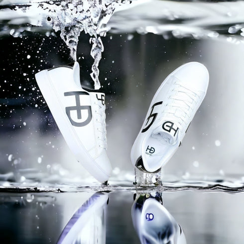 HEED NYC Women's Classic White with Black Heel Vegan Leather Sneaker