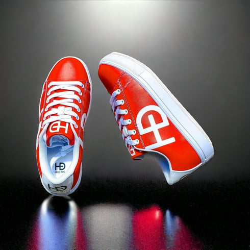 HEED NYC Men's Classic Cherry Red & White Vegan Leather Sneakers