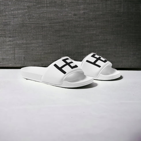 HEED NYC Men's Faux Leather White Slide Sandals