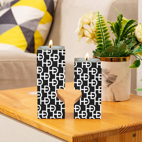 HEED DÉCORE WOODEN CANDLE HOLDER BLACK & WHITE MONOGRAM PRINT