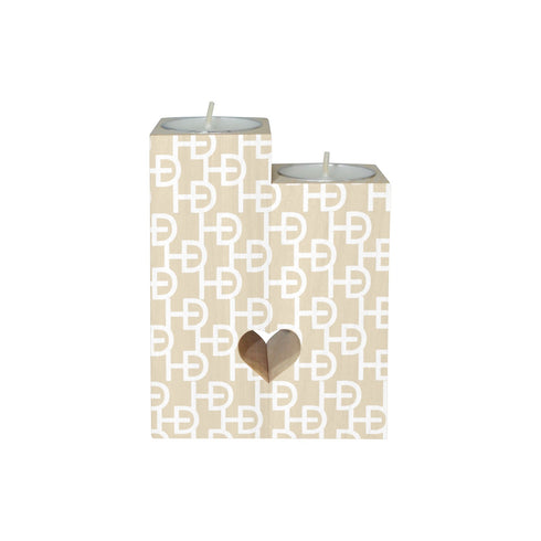 HEED DÉCORE WOODEN CANDLE HOLDER WITH WHITE MONOGRAM PRINT