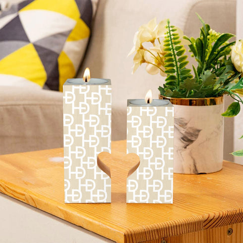 HEED DÉCORE WOODEN CANDLE HOLDER WITH WHITE MONOGRAM PRINT