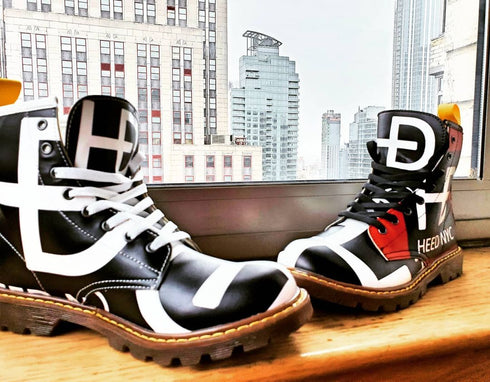 HEED NYC Red, White and Black High Grade Vegan Leather Martin Boot
